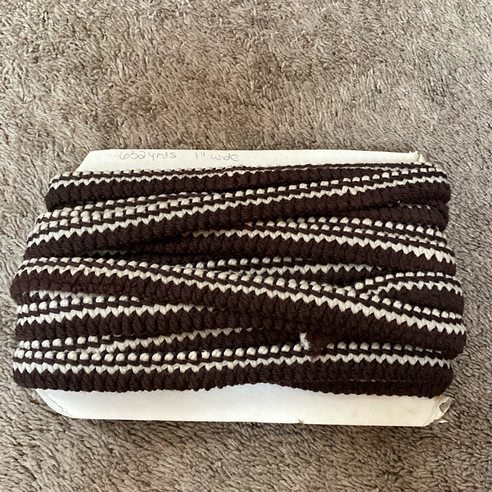 FINAL PRICE $10 70’s Chocolate Brown white Wool Blend Trim 17.5 Yards